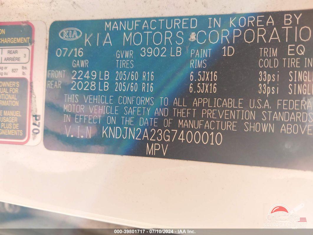 KNDJN2A23G7400010 2016 KIA SOUL photo no. 9