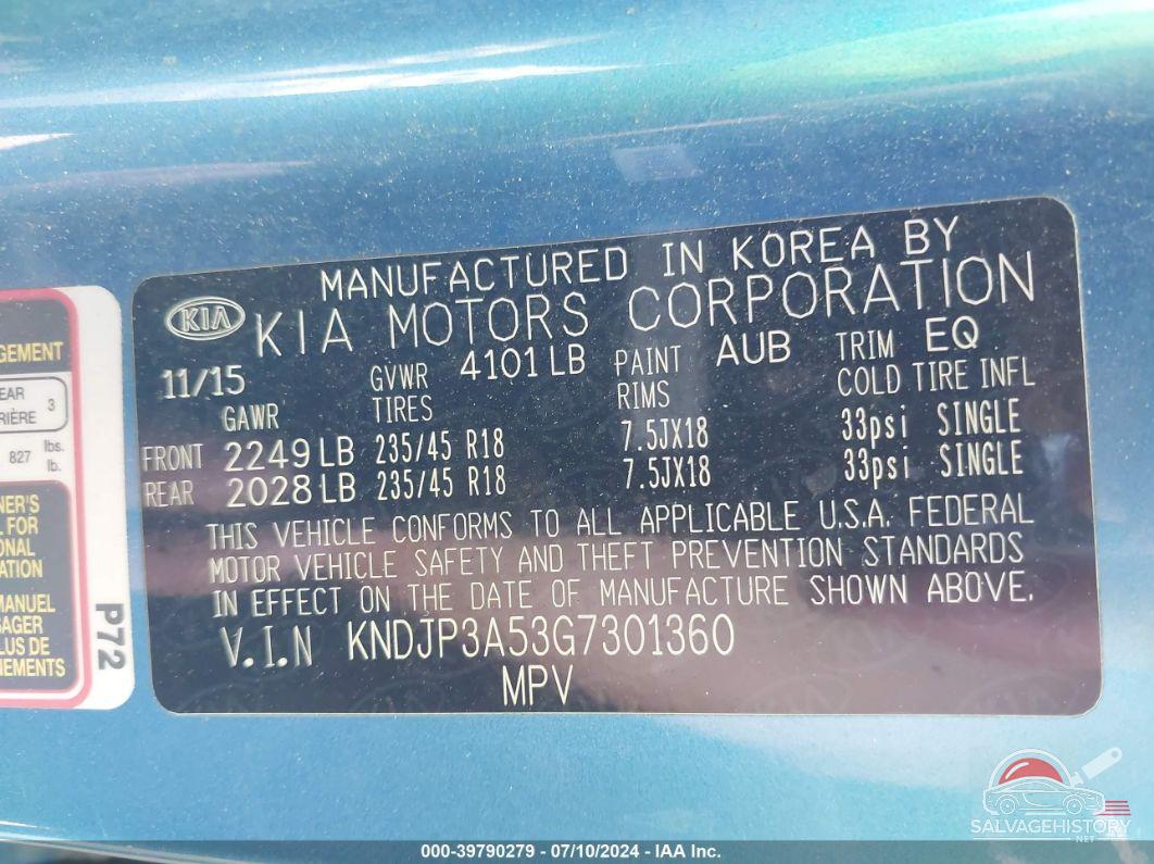 KNDJP3A53G7301360 2016 KIA SOUL photo no. 9