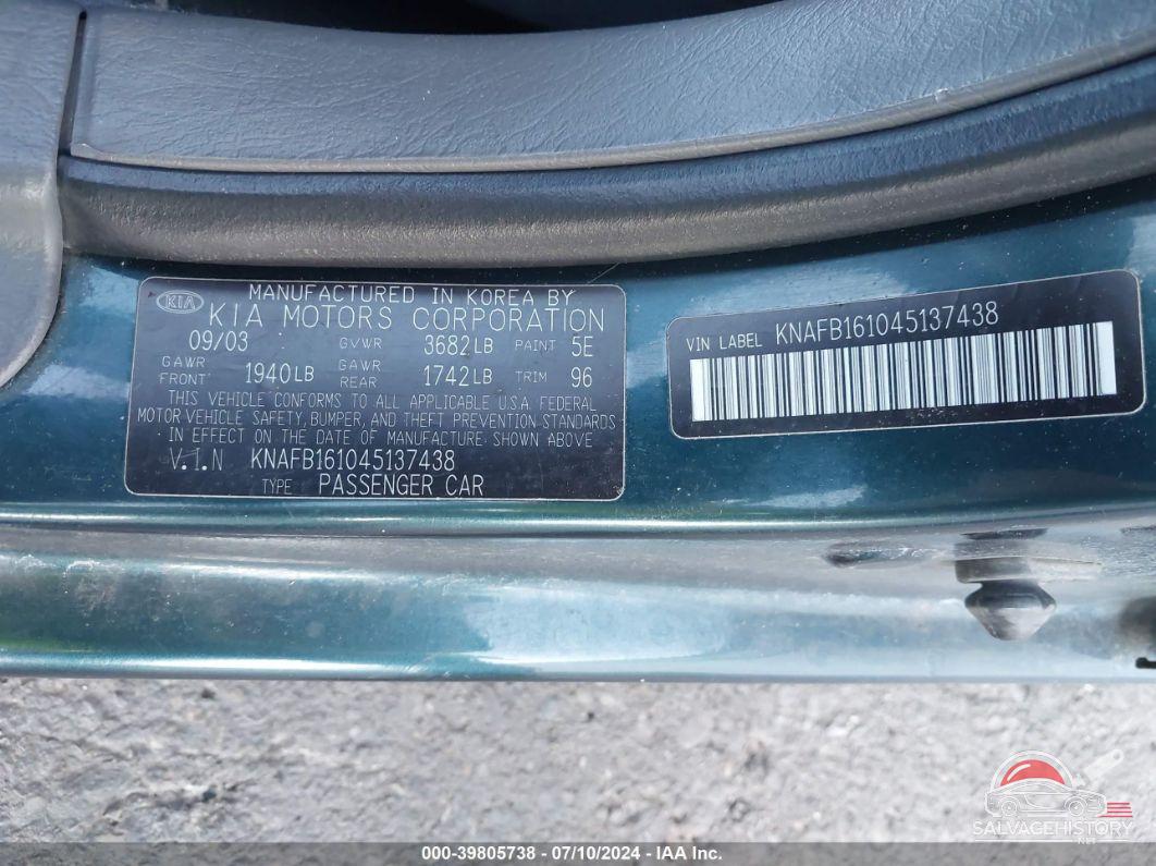 KNAFB161045137438 2004 KIA SPECTRA photo no. 9
