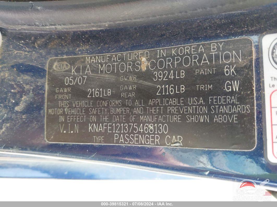KNAFE121375468130 2007 KIA SPECTRA photo no. 9