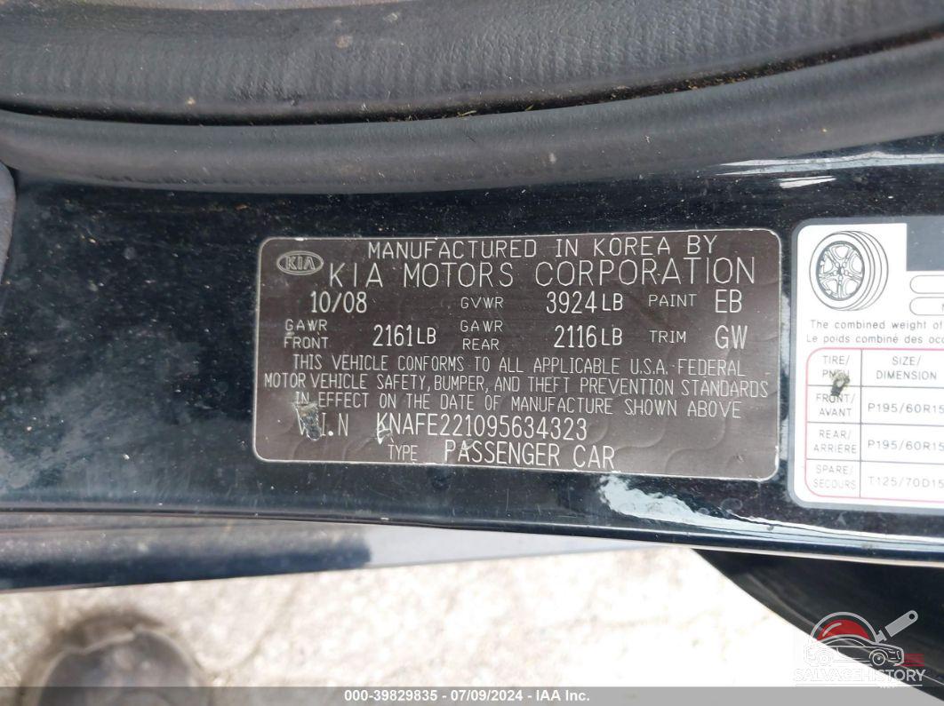 KNAFE221095634323 2009 KIA SPECTRA photo no. 9