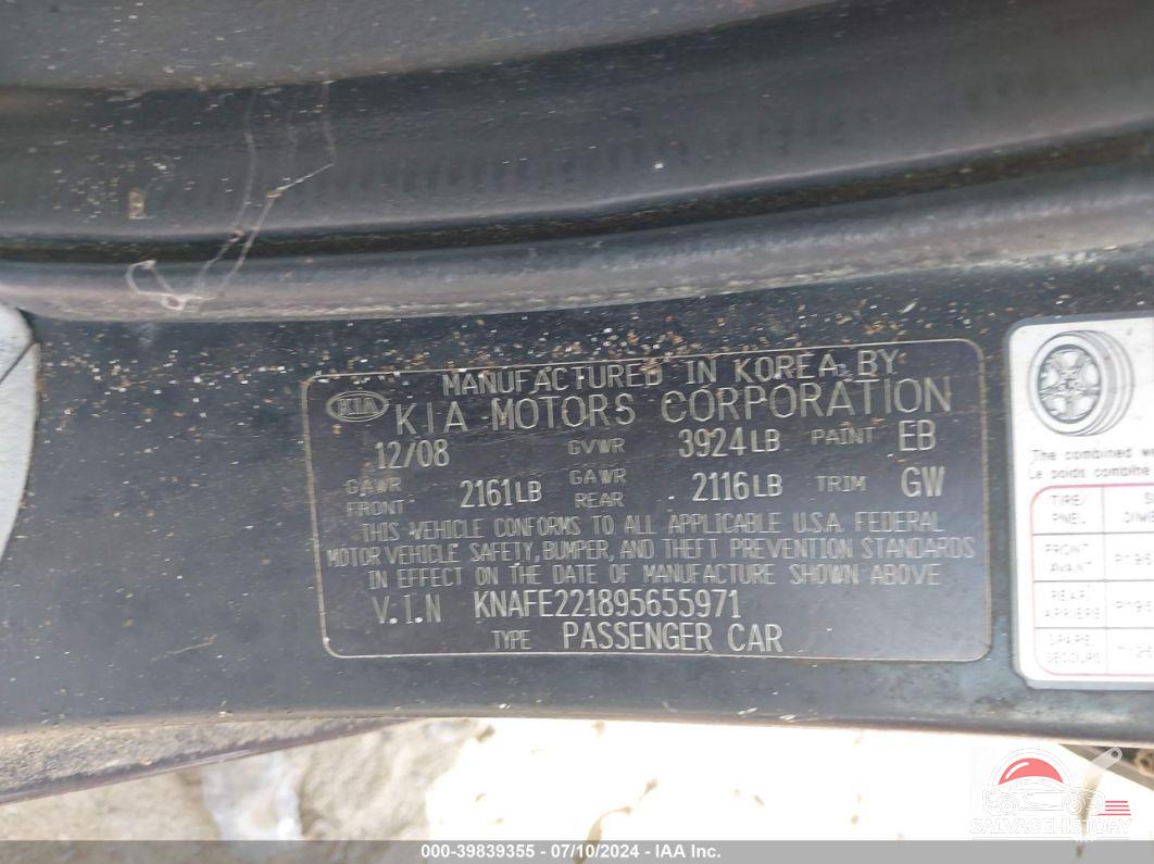 KNAFE221895655971 2009 KIA SPECTRA photo no. 9