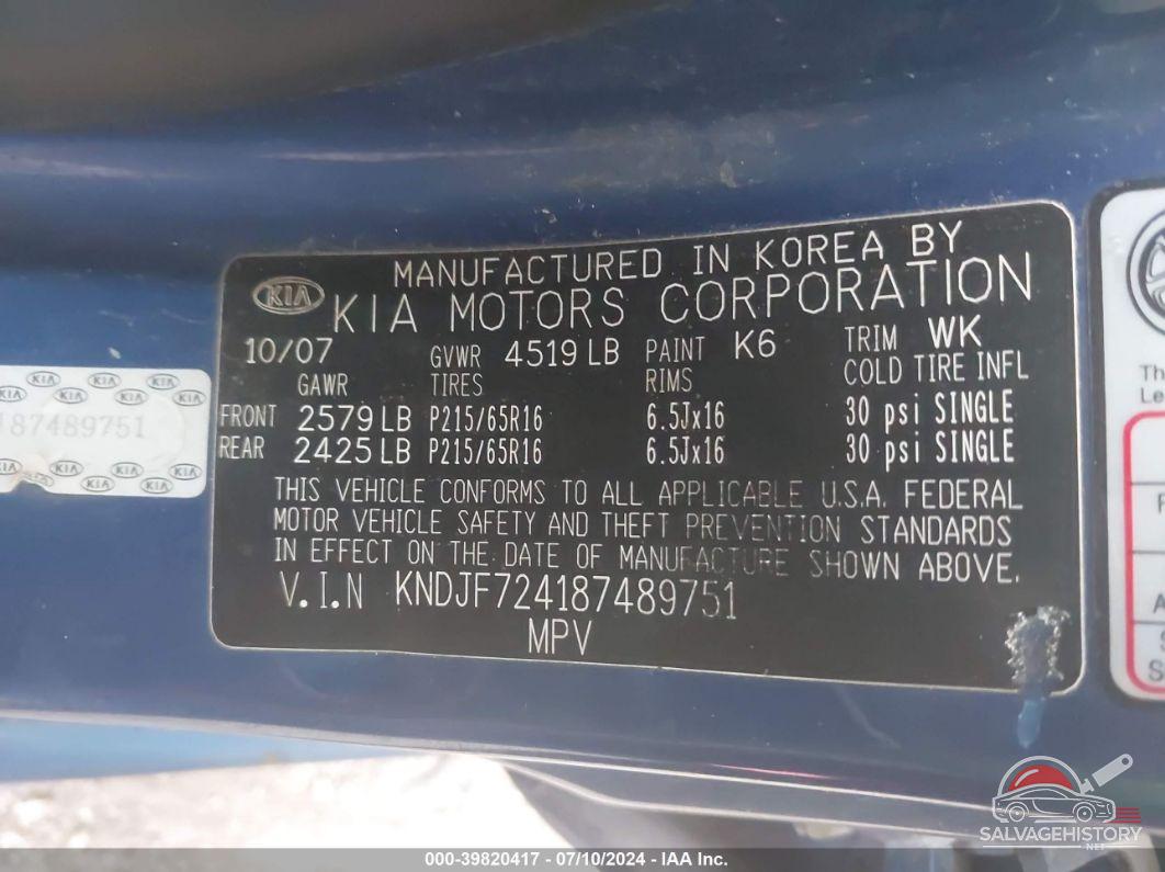 KNDJF724187489751 2008 KIA SPORTAGE photo no. 9