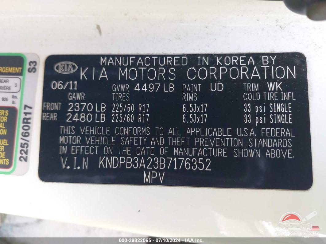 KNDPB3A23B7176352 2011 KIA SPORTAGE photo no. 9