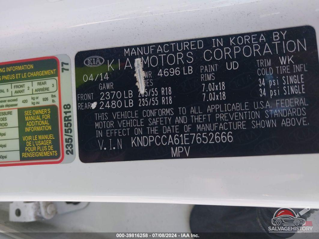 KNDPCCA61E7652666 2014 KIA SPORTAGE photo no. 9