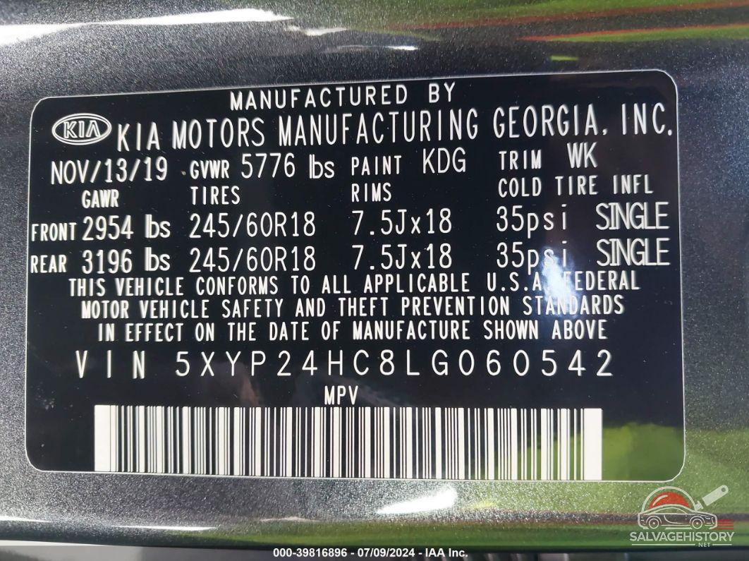 5XYP24HC8LG060542 2020 KIA TELLURIDE photo no. 9