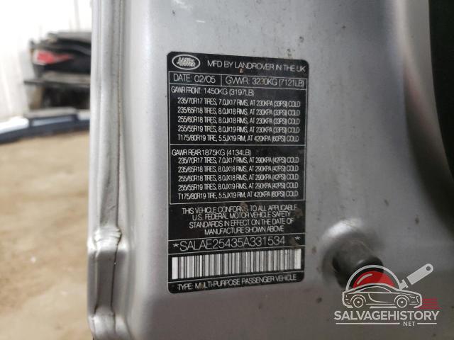 SALAE25435A331534 2005 LAND ROVER LR3 photo no. 13