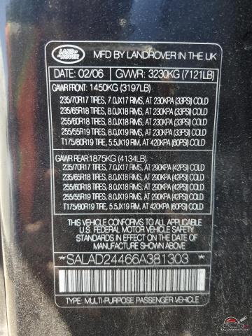 SALAD24466A381303 2006 LAND ROVER LR3 photo no. 13