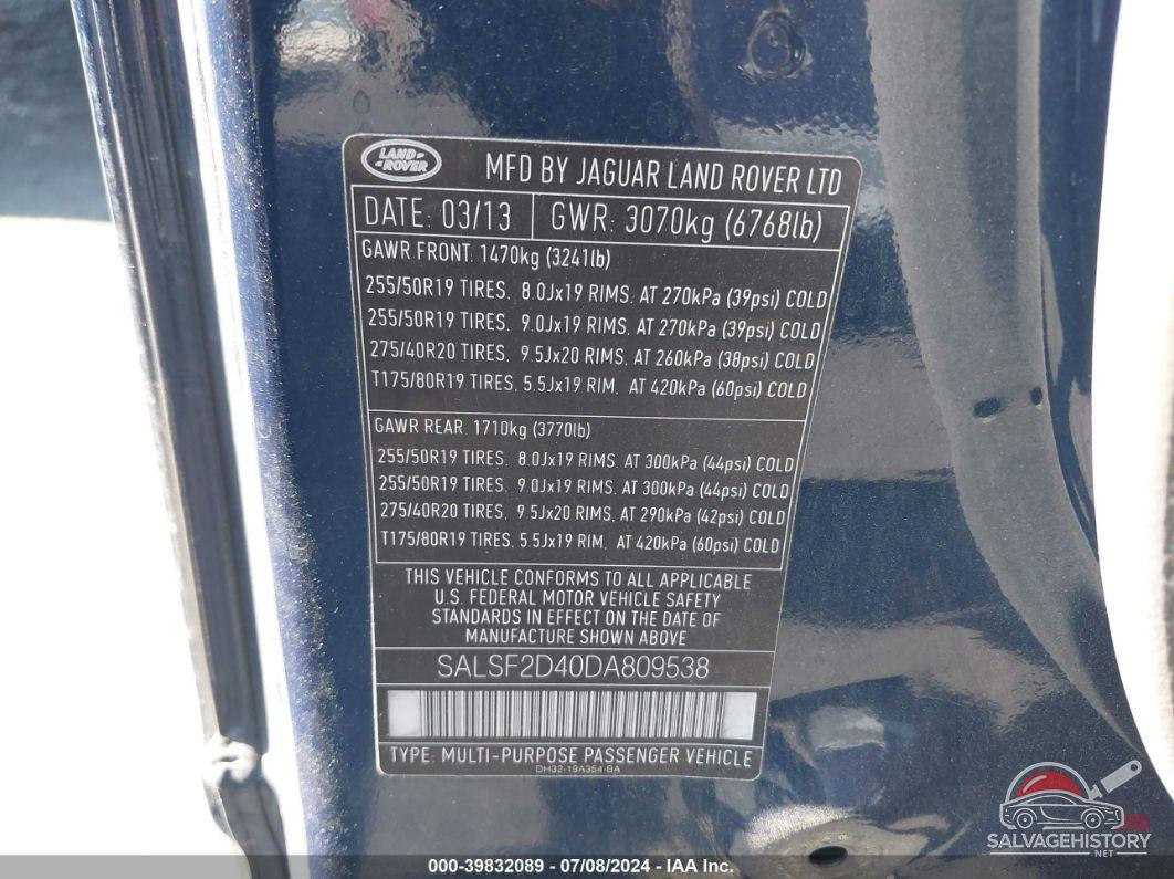 SALSF2D40DA809538 2013 LAND ROVER RANGE ROVER SPORT photo no. 9
