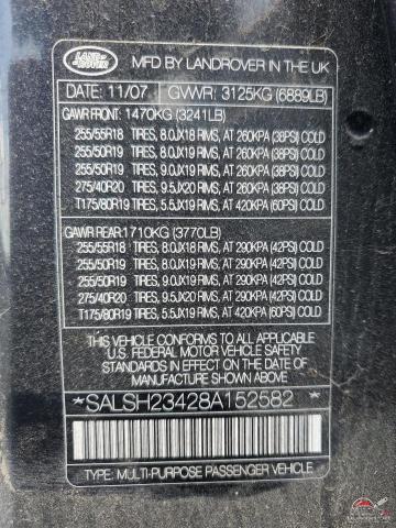 SALSH23428A152582 2008 LAND ROVER RANGEROVER photo no. 13