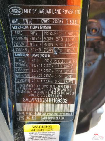 SALVP2BG5HH169332 2017 LAND ROVER RANGEROVER photo no. 13