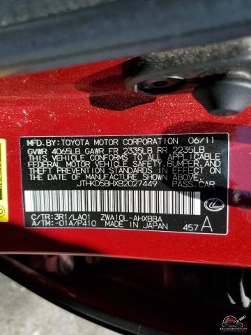 JTHKD5BHXB2027449 2011 LEXUS CT 200 photo no. 12