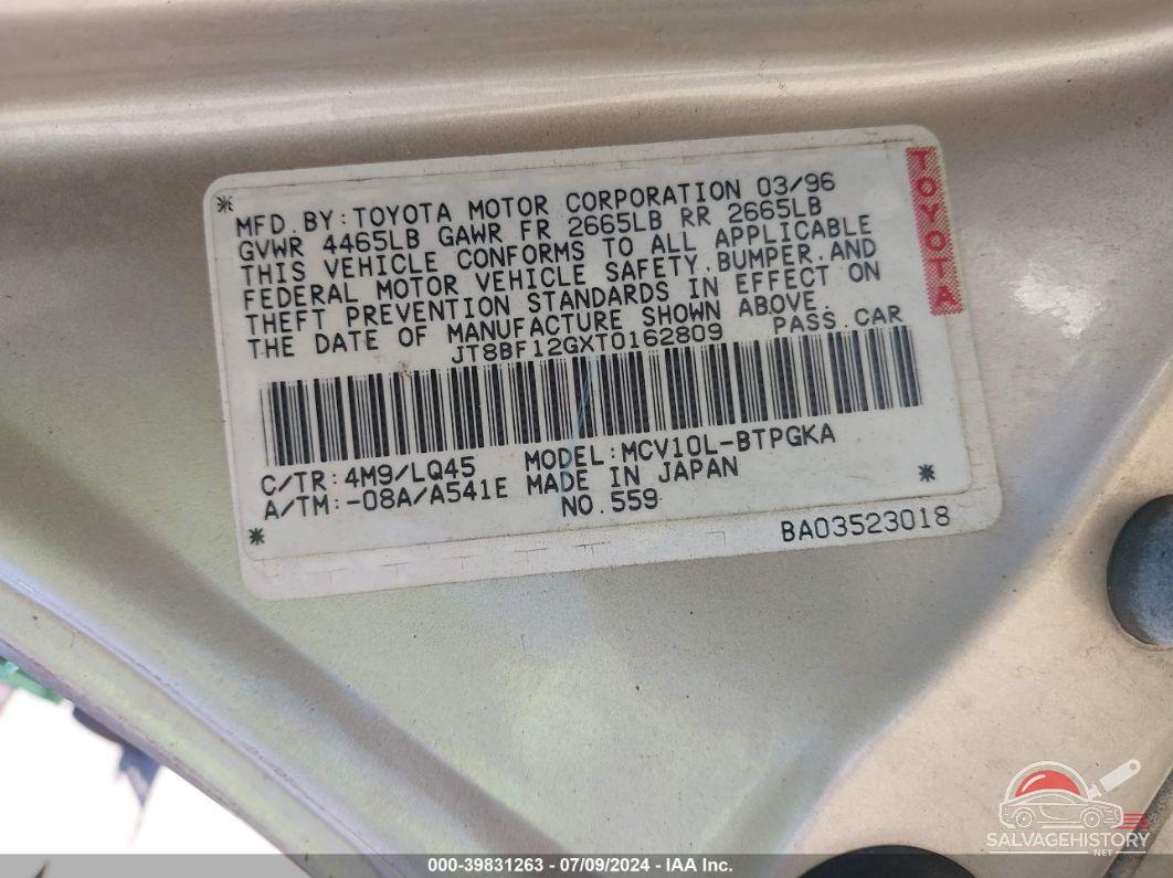 JT8BF12GXT0162809 1996 LEXUS ES photo no. 9