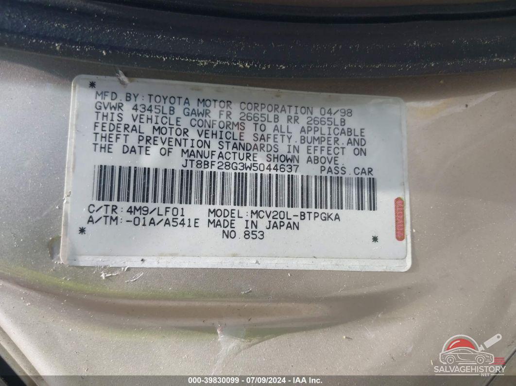 JT8BF28G3W5044637 1998 LEXUS ES 300 photo no. 9