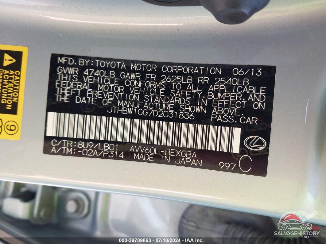 JTHBW1GG7D2031836 2013 LEXUS ES 300H photo no. 9