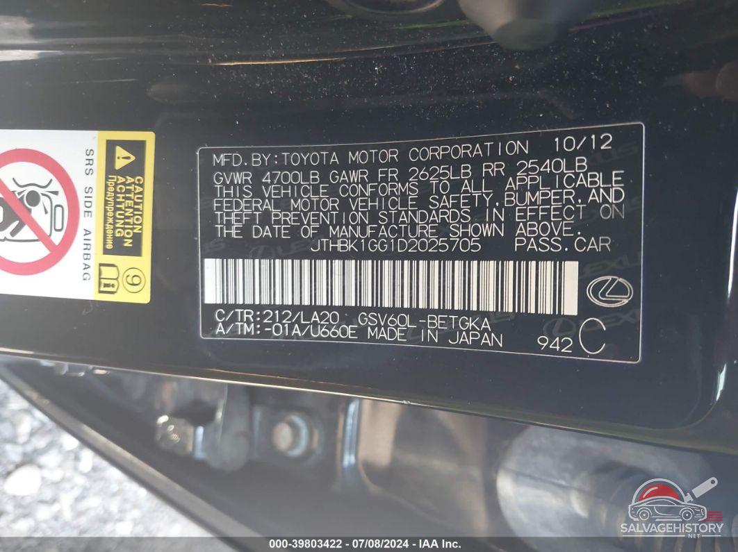 JTHBK1GG1D2025705 2013 LEXUS ES 350 photo no. 9