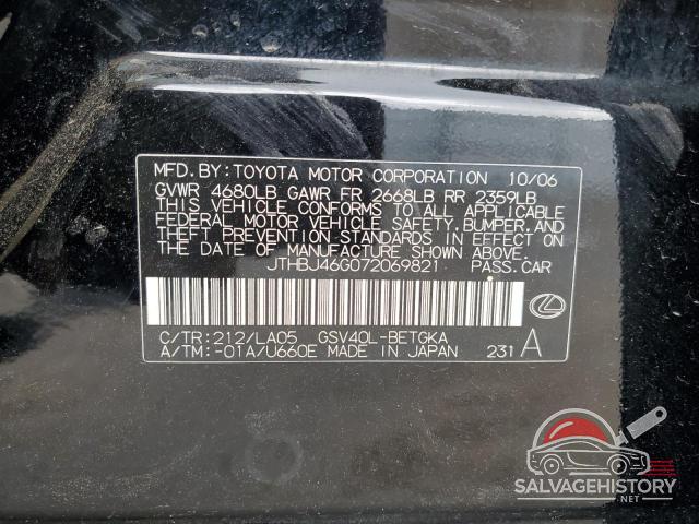 JTHBJ46G072069821 2007 LEXUS ES350 photo no. 12