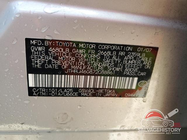 JTHBJ46G872088861 2007 LEXUS ES350 photo no. 12