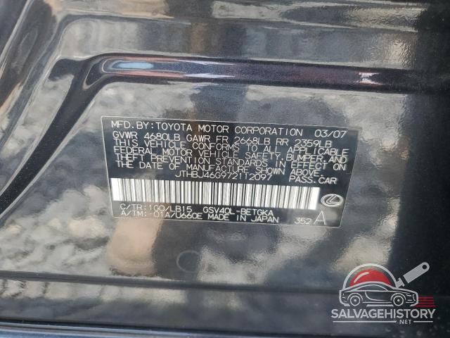 JTHBJ46G972112097 2007 LEXUS ES350 photo no. 12