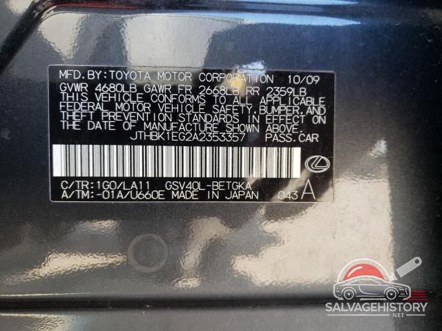 JTHBK1EG2A2353357 2010 LEXUS ES350 photo no. 12