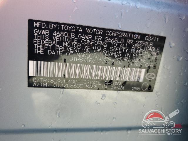 JTHBK1EG1B2447604 2011 LEXUS ES350 photo no. 12