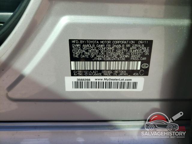 JTHBK1EG8C2474736 2012 LEXUS ES350 photo no. 13