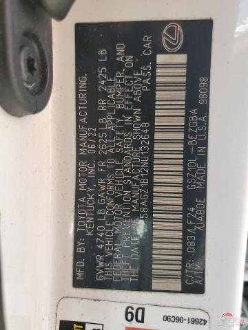 58AGZ1B12NU132648 2022 LEXUS ES350 photo no. 12