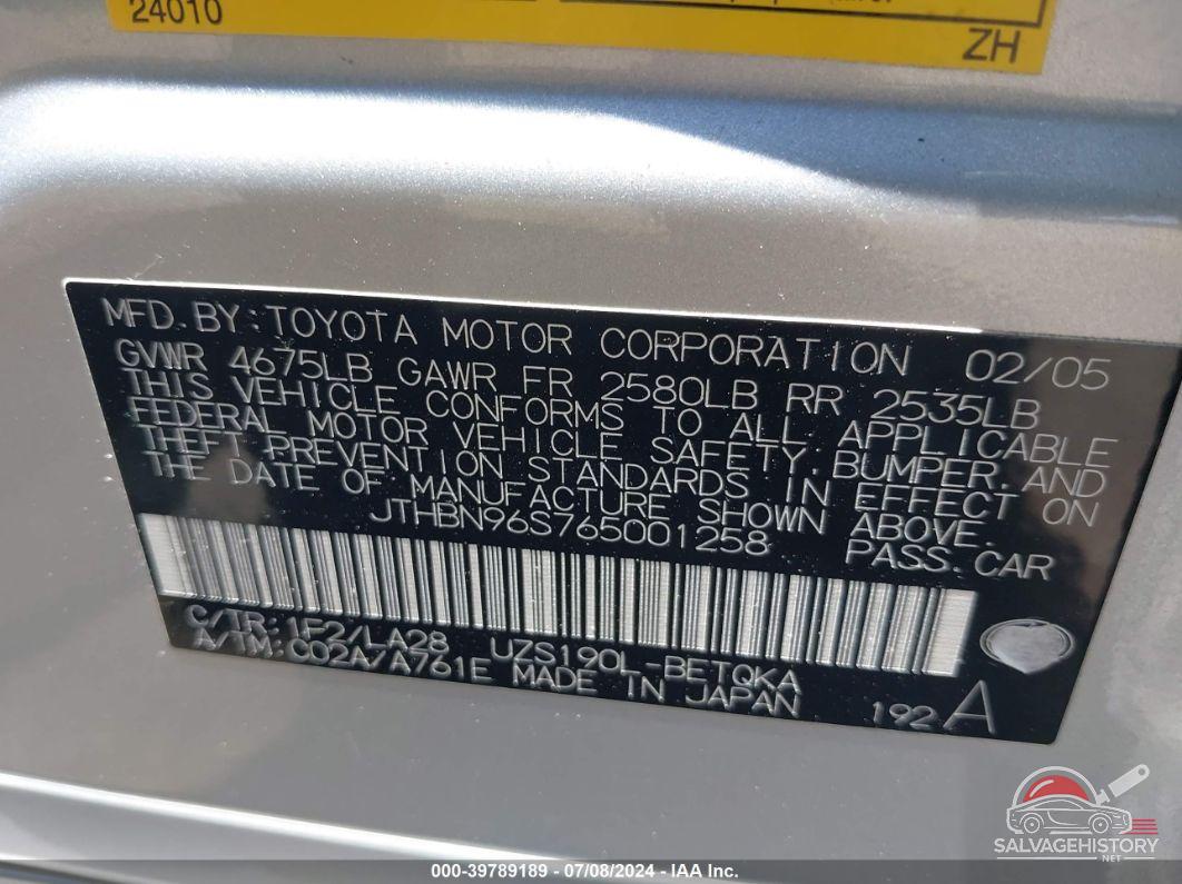 JTHBN96S765001258 2006 LEXUS GS 430 photo no. 9