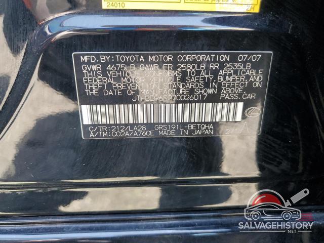 JTHBE96S270026017 2007 LEXUS GS350 photo no. 12