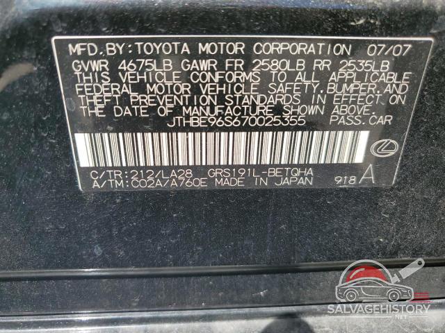 JTHBE96S670025355 2007 LEXUS GS350 photo no. 12