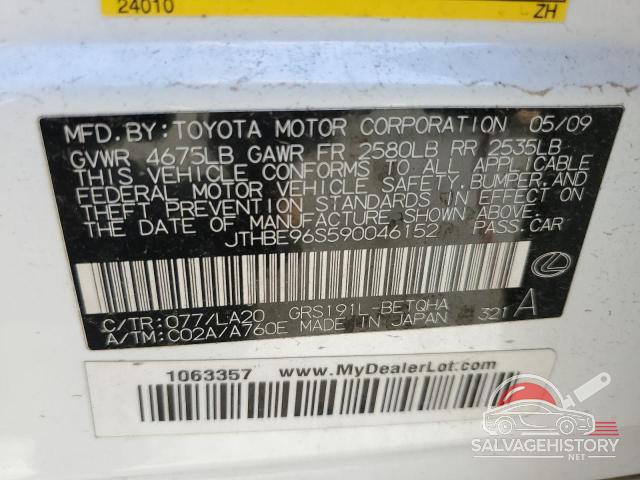 JTHBE96S590046152 2009 LEXUS GS350 photo no. 12