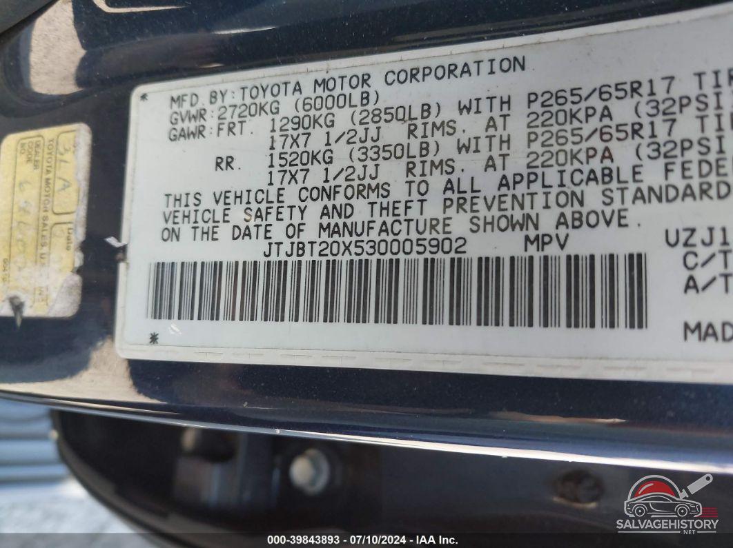 JTJBT20X530005902 2003 LEXUS GX photo no. 9