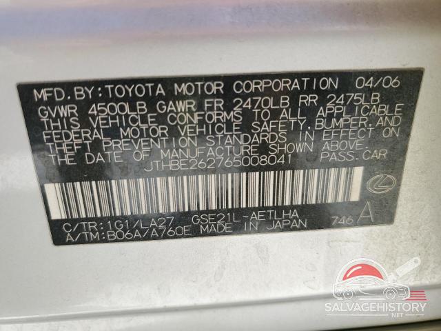 JTHBE262765008041 2006 LEXUS IS photo no. 14
