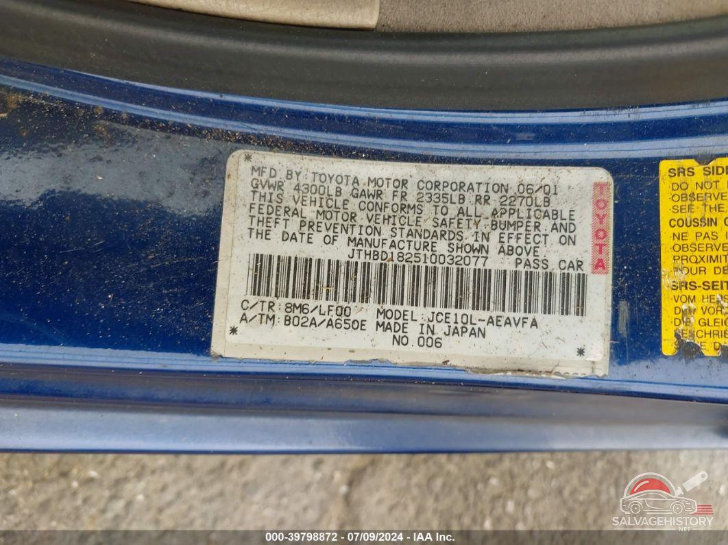 JTHBD182510032077 2001 LEXUS IS 300 photo no. 9