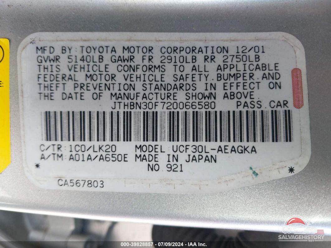 JTHBN30F720066580 2002 LEXUS LS 430 photo no. 9