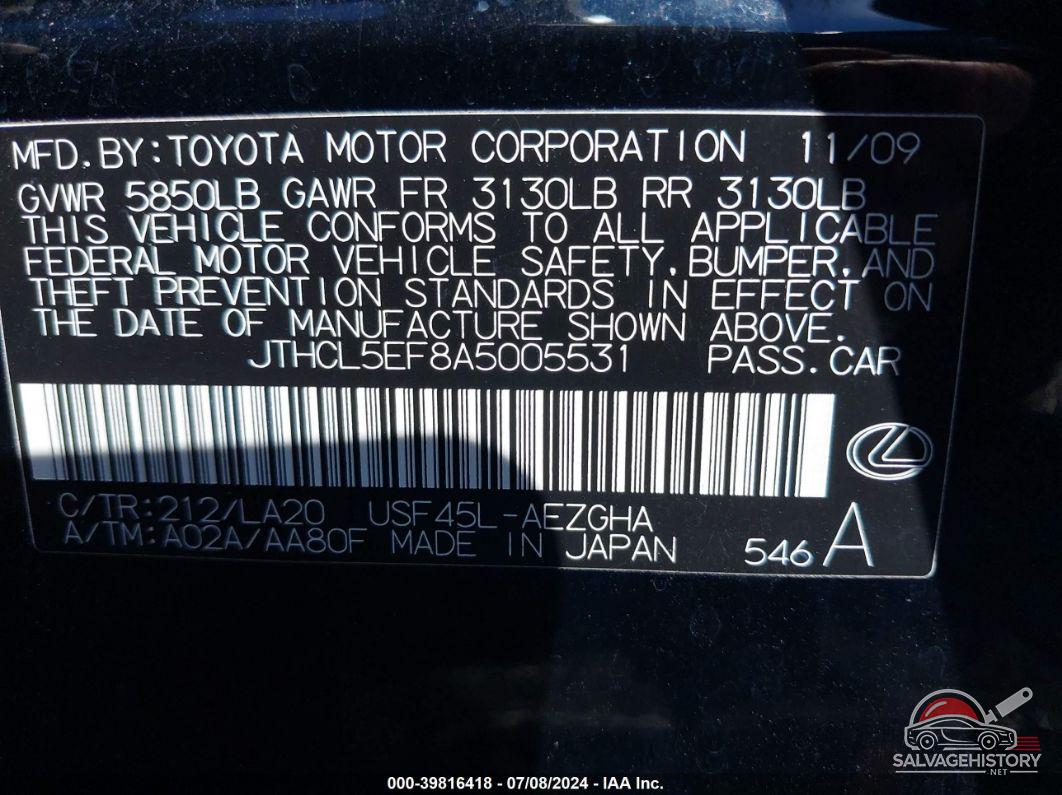 JTHCL5EF8A5005531 2010 LEXUS LS 460 photo no. 9