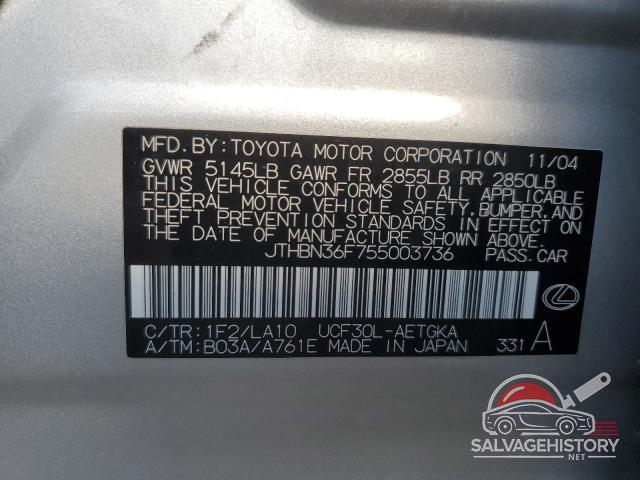 JTHBN36F755003736 2005 LEXUS LS430 photo no. 12
