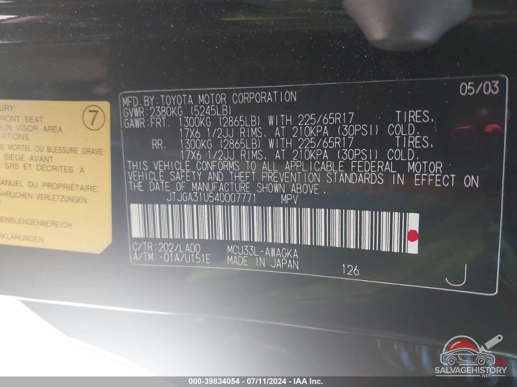 JTJGA31U540007771 2004 LEXUS RX photo no. 9