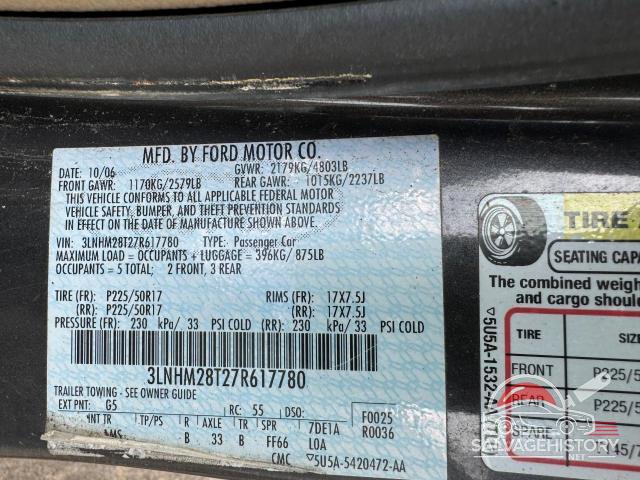 3LNHM28T27R617780 2007 LINCOLN MKZ photo no. 10