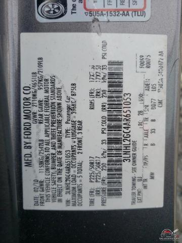 3LNHL2GC4AR651053 2010 LINCOLN MKZ photo no. 12
