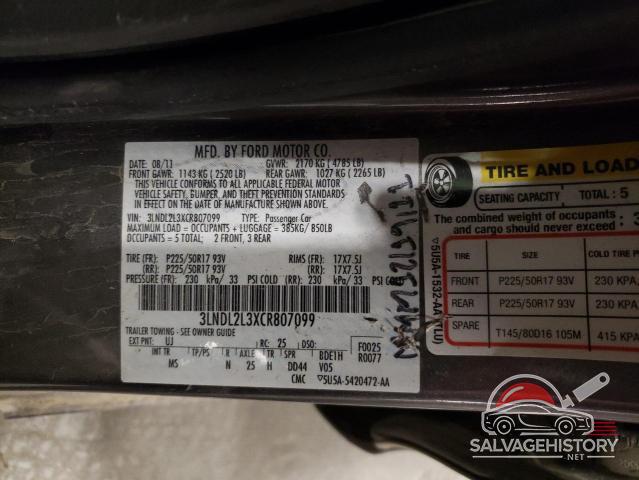 3LNDL2L3XCR807099 2012 LINCOLN MKZ photo no. 12
