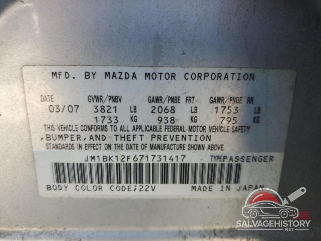JM1BK12F671731417 2007 MAZDA 3 photo no. 12