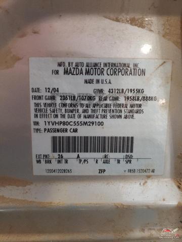 1YVHP80C555M29100 2005 MAZDA 6 photo no. 12