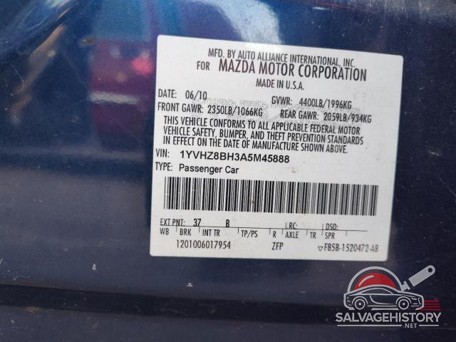 1YVHZ8BH3A5M45888 2010 MAZDA 6 photo no. 12