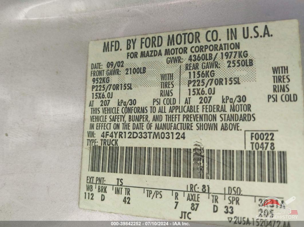 4F4YR12D33TM03124 2003 MAZDA B2300 photo no. 9