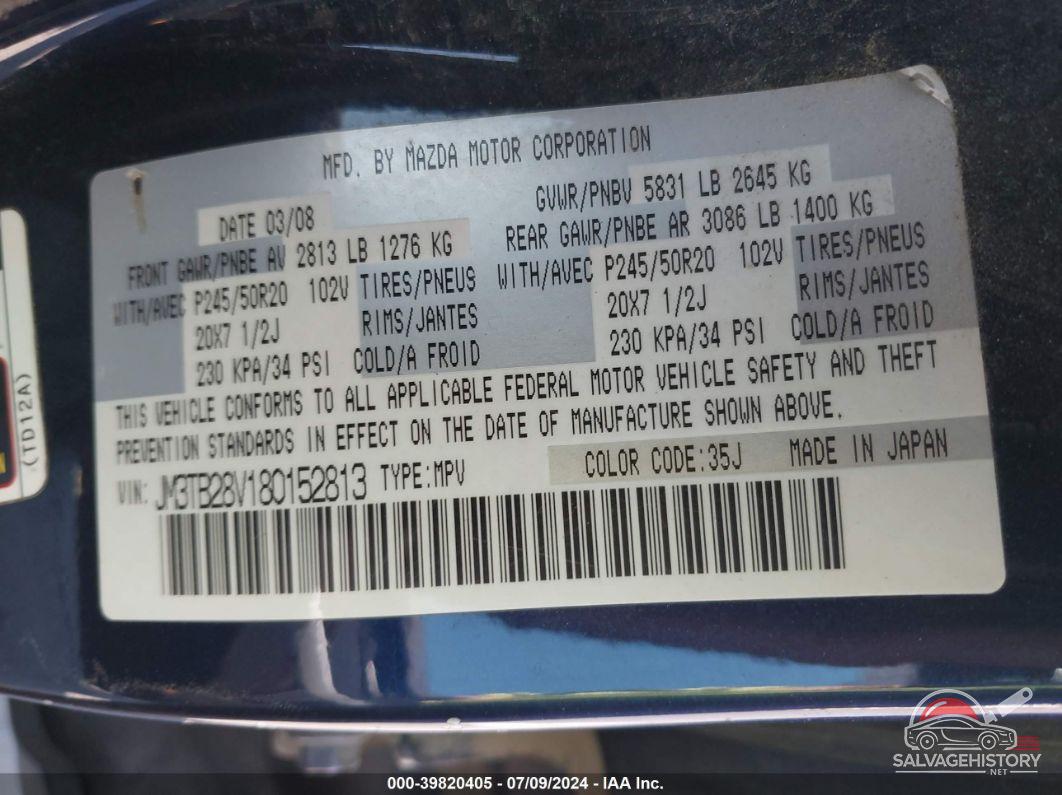 JM3TB28V180152813 2008 MAZDA CX-9 photo no. 9
