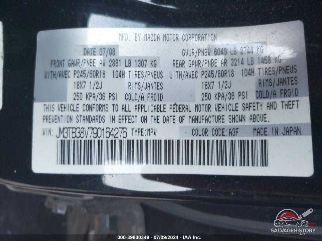 JM3TB38V790164276 2009 MAZDA CX-9 photo no. 9