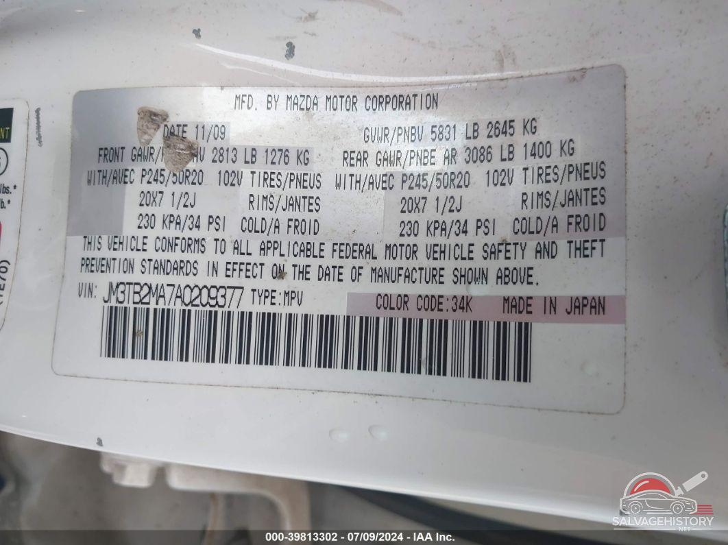 JM3TB2MA7A0209377 2010 MAZDA CX-9 photo no. 9
