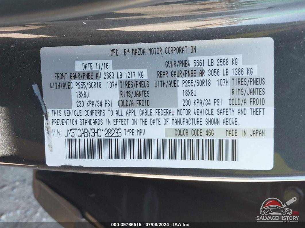 JM3TCABY3H0128233 2017 MAZDA CX-9 photo no. 9
