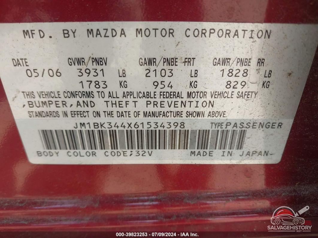 JM1BK344X61534398 2006 MAZDA MAZDA3 photo no. 9